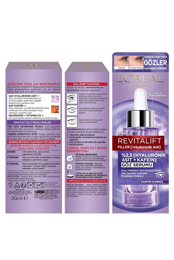 Revitalift Filler Göz Çevresini Aydınlatıcı, Koyu Halka Görünümünü Azaltan Göz Serumu 20ml PR