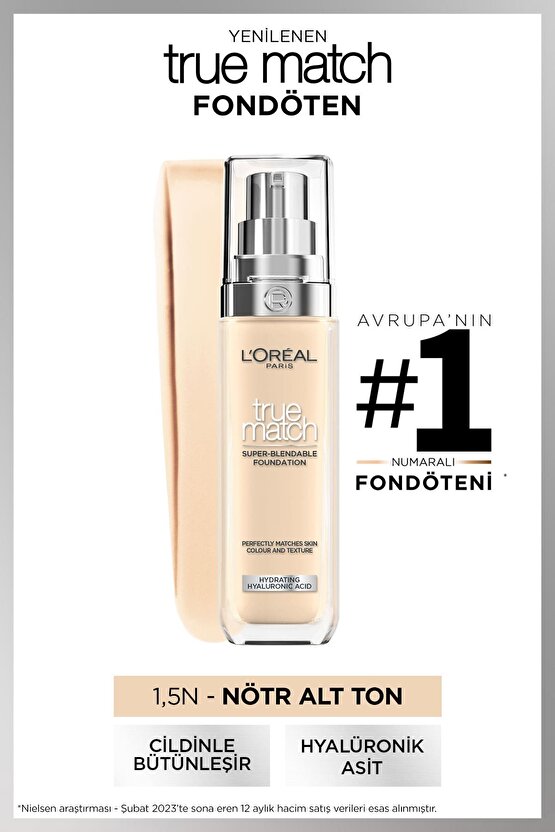 True Match Bakım Yapan Fondöten - 1.5N Nötr Alt Ton