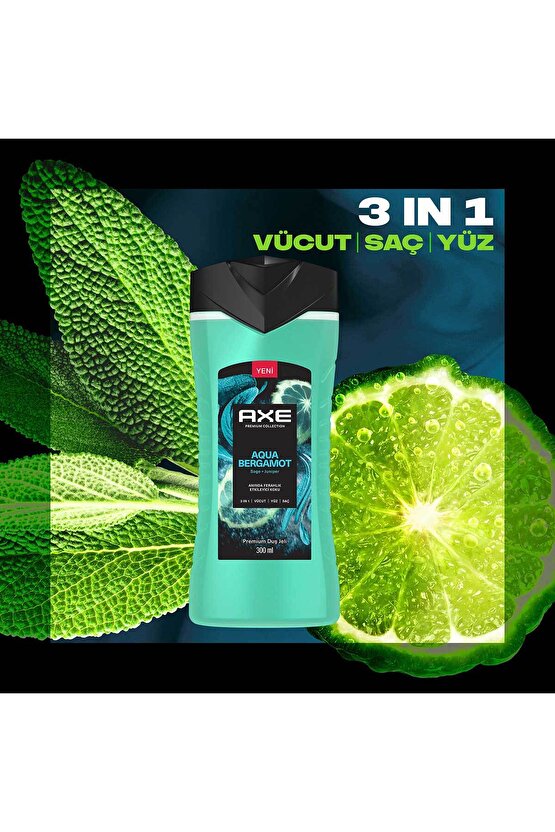 Premium Collection Duş Jeli Aqua Bergamot 3 In 1 Vücut Saç Yüz 300 ml X2