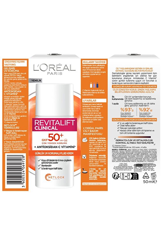 LOréal Paris Revitalift Clinical SPF 50+ Günlük Yüksek UV Korumalı Yüz Güneş Kremi 50ml