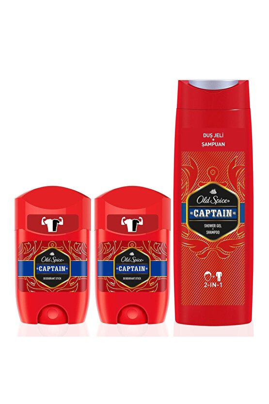 400ml Duş Jeli &Şampuan +50ml Deo Stick x 2 Captain