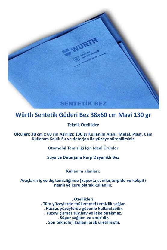 Sentetik Güderi Bez 38*60cm 130gr Mavi 6 Adet