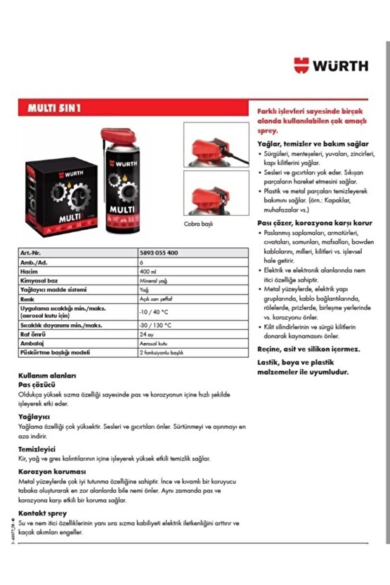 Star Global Multi 5ın1 Çok Amaçlı Bakım Spreyi 400 ml - Pas Söker, Yağlar, Temizler