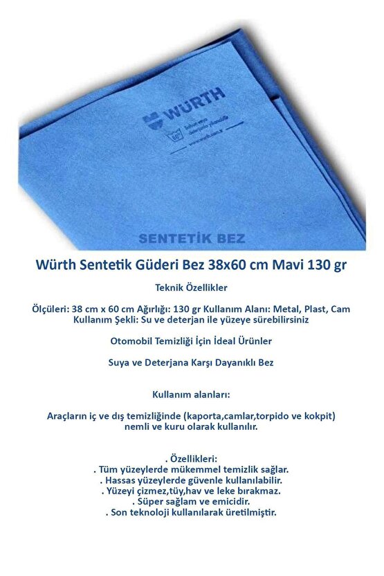 Sentetik Güderi Bez 38*60cm 130gr Mavi 5 Adet