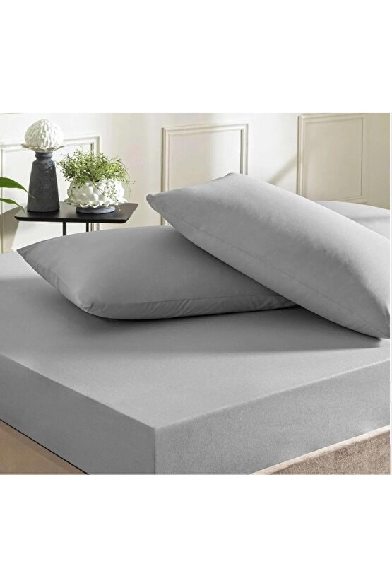 %100 Cotton (PAMUK) 210x240 Cm Çift Kişilik Gri Lastiksiz Düz Çarşaf