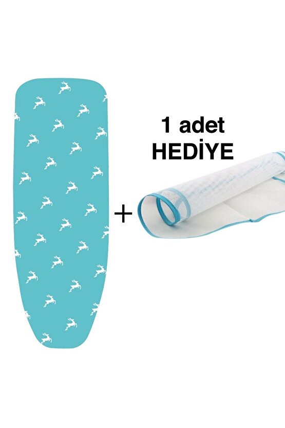 (HEDİYELİ) Mavi Ütü Masası Kılıfı Örtüsü Bezi 1 Ad Koruyucu File Ütülme Pedi Hediye