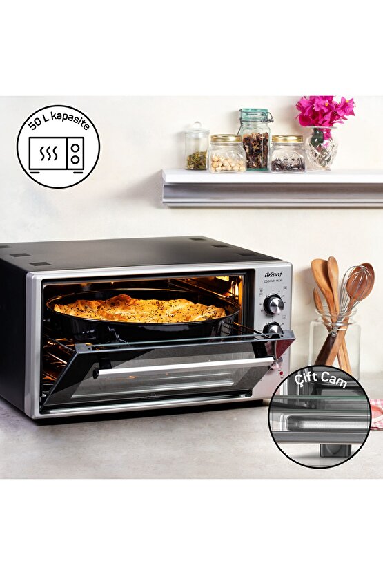Cookart Maxi Çift Camlı Fırın 50 lt Inox Ar2002