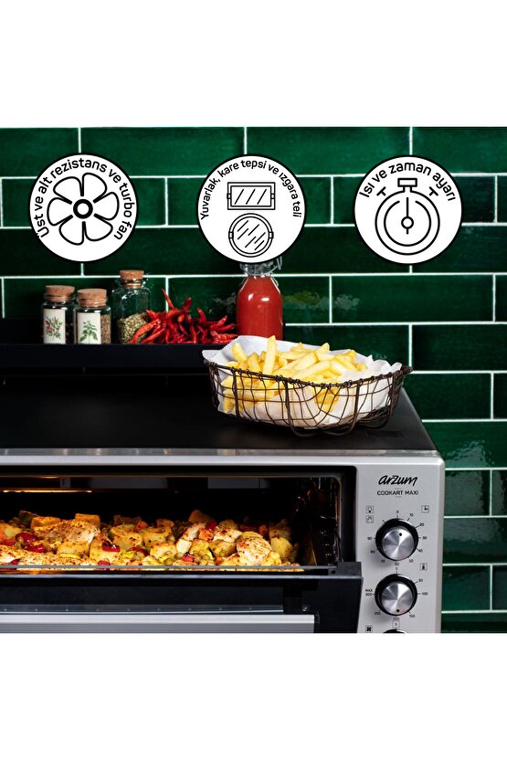 Cookart Maxi Çift Camlı Fırın 50 lt Inox Ar2002