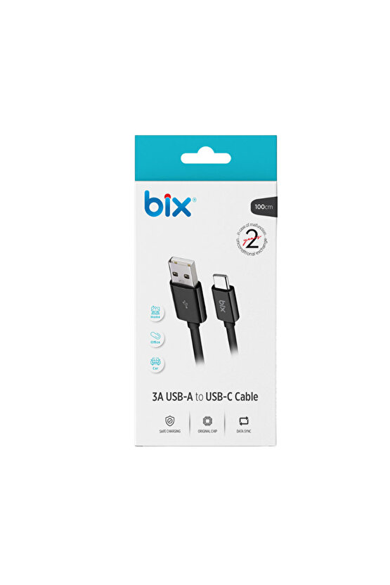bx100cb 3a usb-a to type-c chargıng Cable black