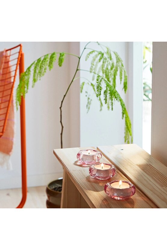 BLADFAGEL 3 lü Set 3 cm Pembe Cam Tealight Mumluk Şamdan