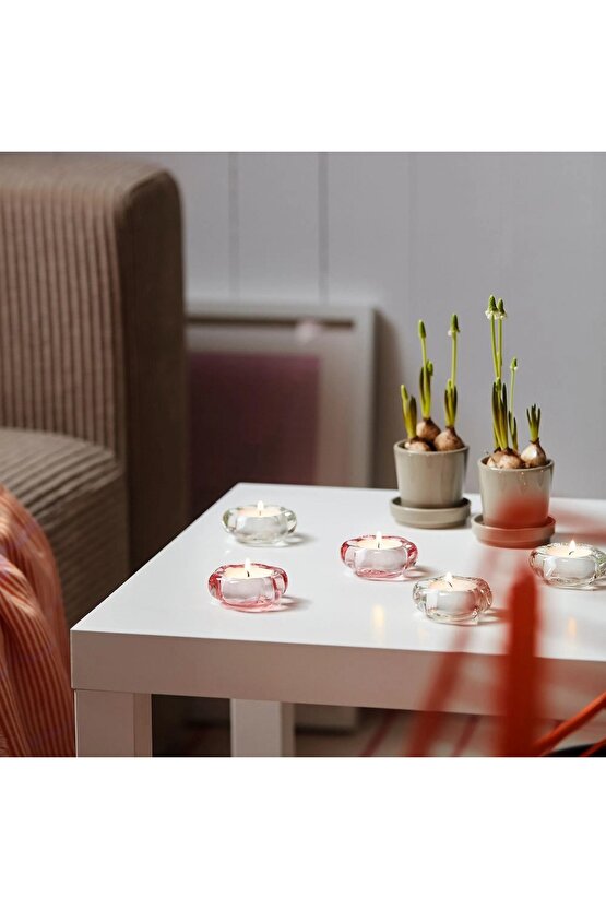BLADFAGEL 3 lü Set 3 cm Pembe Cam Tealight Mumluk Şamdan