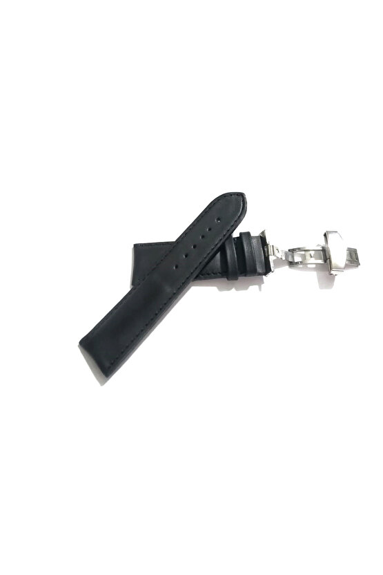 Her Saate Uygun Kelebek Toka 24 MM Hakiki Deri (256) GUMUŞ TOKA SİYAH