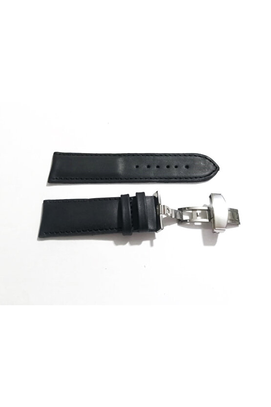Her Saate Uygun Kelebek Toka 24 MM Hakiki Deri (256) GUMUŞ TOKA SİYAH
