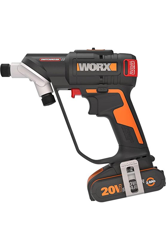 WX177 20Volt2.0Ah Li-ion Döner Kafa ve Çift Mandrenli Profesyonel Kömürsüz Şarjlı Matkap + 6 P