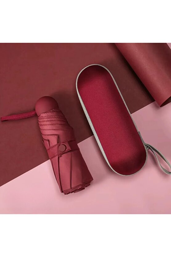 Özel Kılıflı Bordo Şemsiye (KAPSÜL ŞEMSİYE) Bordo