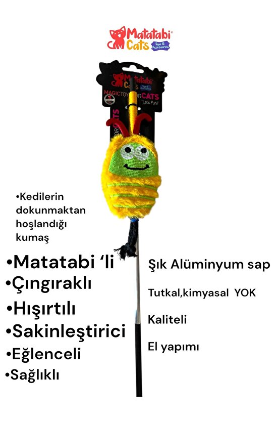 Matatabi Cats BUG Alüminyum saplı kedi oltası(Matatabi,çıngırak ve özel hışırtı içerir.özel kumaş)