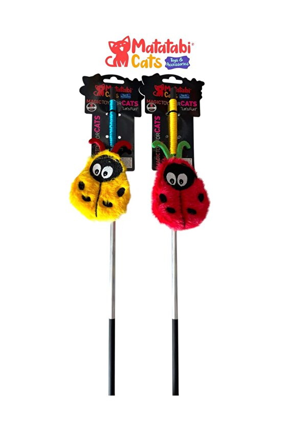 Matatabi Cats LADYBUG Alüminyum saplı kedi oltası(Matatabi,çıngırak ve hışırtı içerir.özel kumaş)