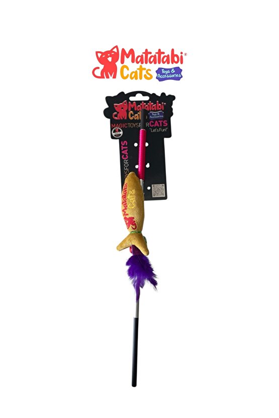 Jr.fish Sesli, Tüylü Peluş Kedi Oltası 50 Cm Kedi Oyuncağı(KEDİ NANESİOTU İÇERMEZ)al.saplı
