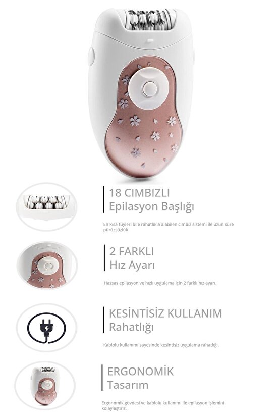 Rosy Kablolu Epilatör 2 Hız Ayarı 18 Cımbızlı - AR5029
