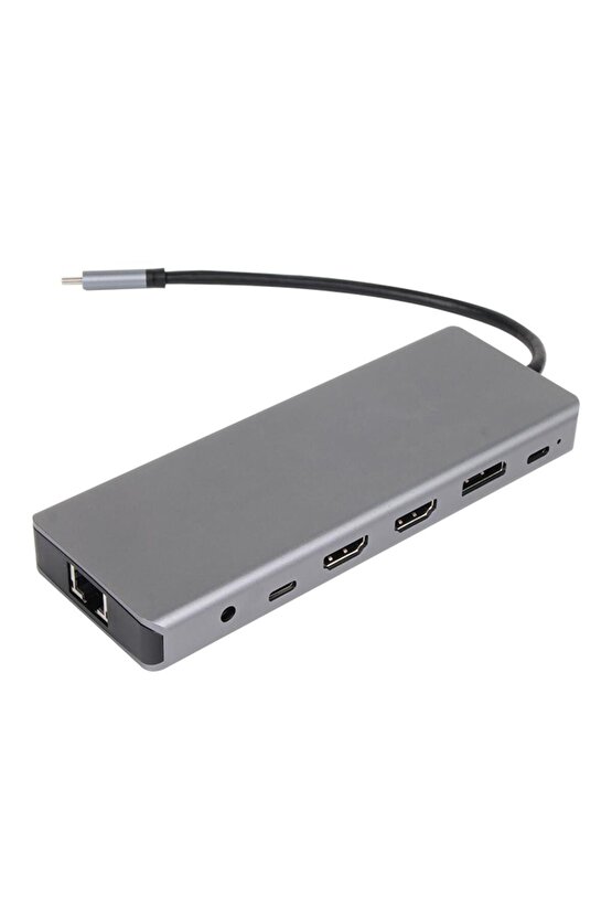 CU4706 Type-C To HDMI-2+DP+USB3.0-3+TYPE C+USB2.0+RJ45+SD2.0+TF2.0+PD+DC 3.5mm 13 in 1 Çevirici