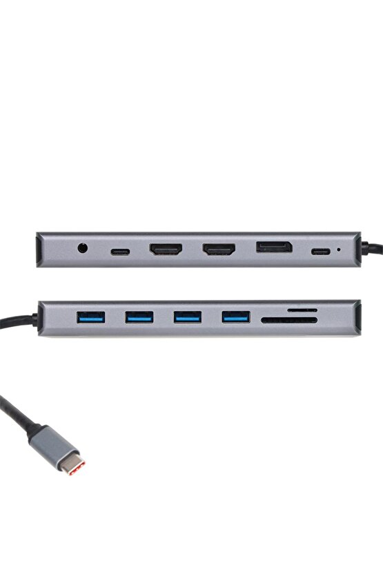 CU4706 Type-C To HDMI-2+DP+USB3.0-3+TYPE C+USB2.0+RJ45+SD2.0+TF2.0+PD+DC 3.5mm 13 in 1 Çevirici