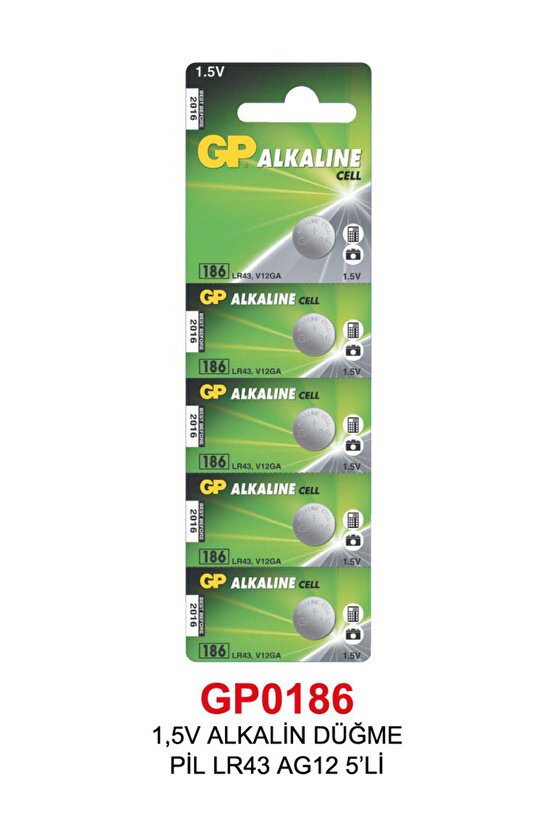 GP186-C5 LR43 Alkalin Düğme Pil 5li Paket