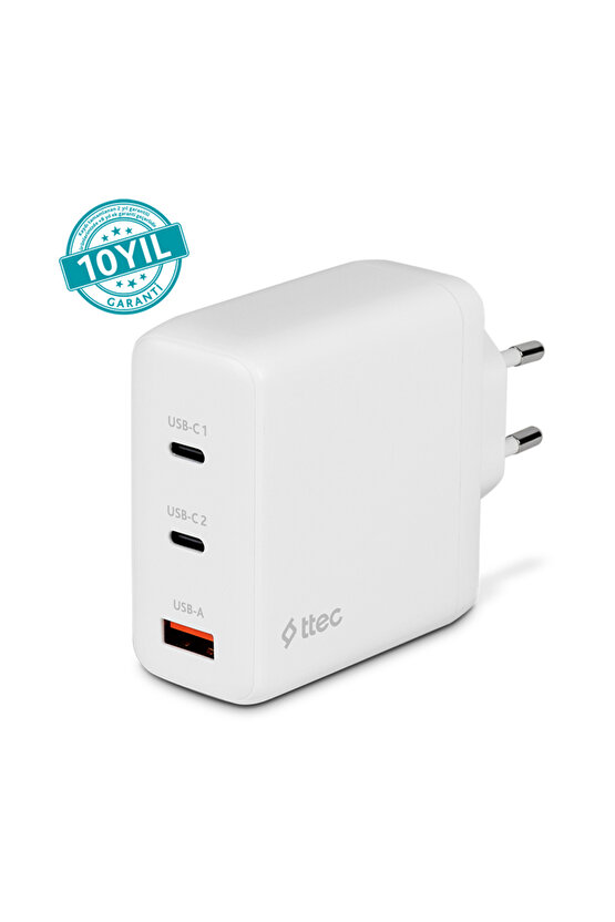 SmartCharger Trio GAN 120W PD Seyahat Hızlı Şarj Aleti 2 USB-C+USB-A