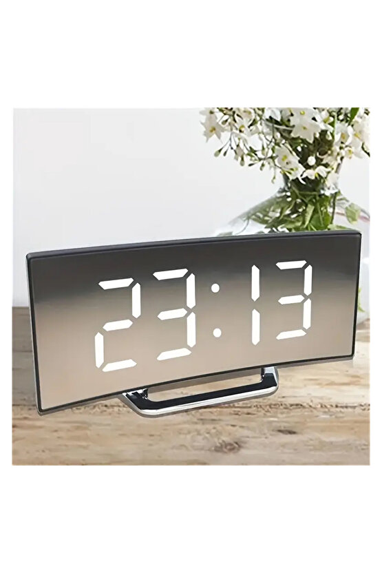 LED Yaratıcı Kavisli Yüzey Dijital Saat Ekranı Ayna Masa Saati Elektronik Masaüstü Uyku Fonksiyonlu