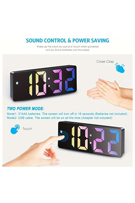 Büyük Ekran LED Dijital Saat Sıcaklık ve Tarih Göstergesi ile - Sessiz, Sesli Kontrolü ile, Yüksek Ç