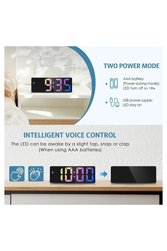 Büyük Ekran LED Dijital Saat Sıcaklık ve Tarih Göstergesi ile - Sessiz, Sesli Kontrolü ile, Yüksek Ç