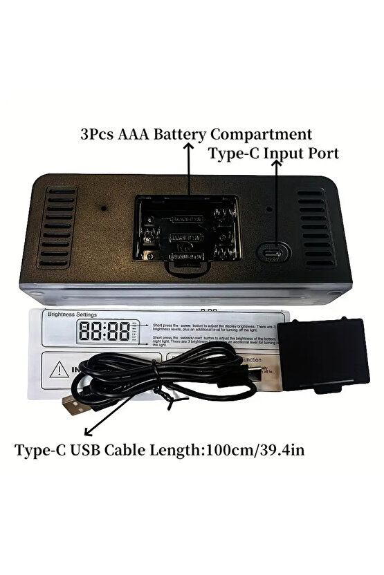 Hafif ve Şık Dijital Alarm Saati, 4 Seviyeli Parlaklık Ayarları, USB Güçlü, 1224 Saat LED Saat, Yat