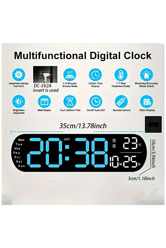 Nie Uzaktan Kumandalı Büyük Dijital Duvar Saati, Çift Alarm, Yaz Saati Uygulaması, 10 Seviyeli Parla