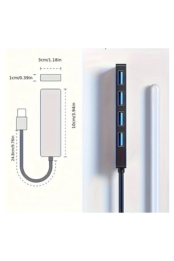 Yüksek Hızlı 4 Portlu USB 3.0 Hub - Masaüstü, Dizüstü Bilgisayar, Xbox, Flash Sürücüler, Sabit Diskl