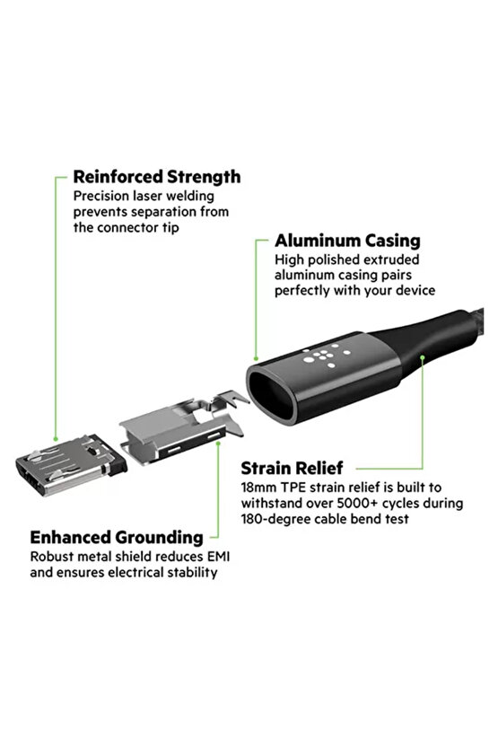 Premium Kevlar Micro Usb 2.4A Kablo 1.2M,Rose Gold