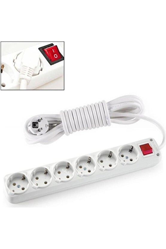 6lı Anahtarlı 5mt Topraklı Priz