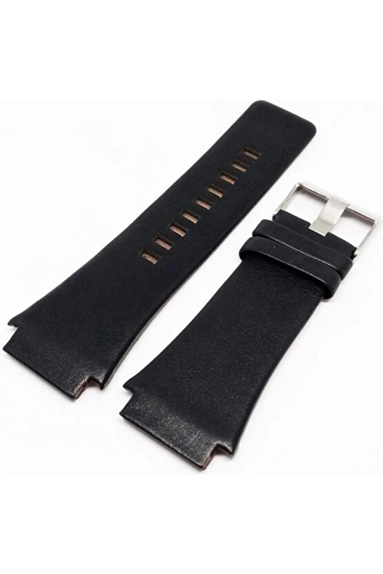 Dizel uyumlu tırnaklı El Yapımı Siyah Deri Saat Kordonu  34 mm