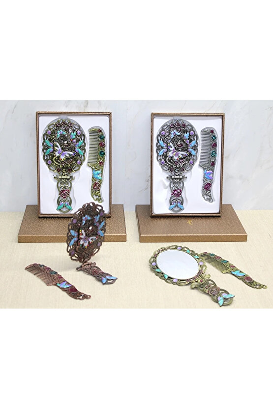 Kelebek Katlanabilir Ayna Ve Tarak Seti Büyük Boy Alk4981