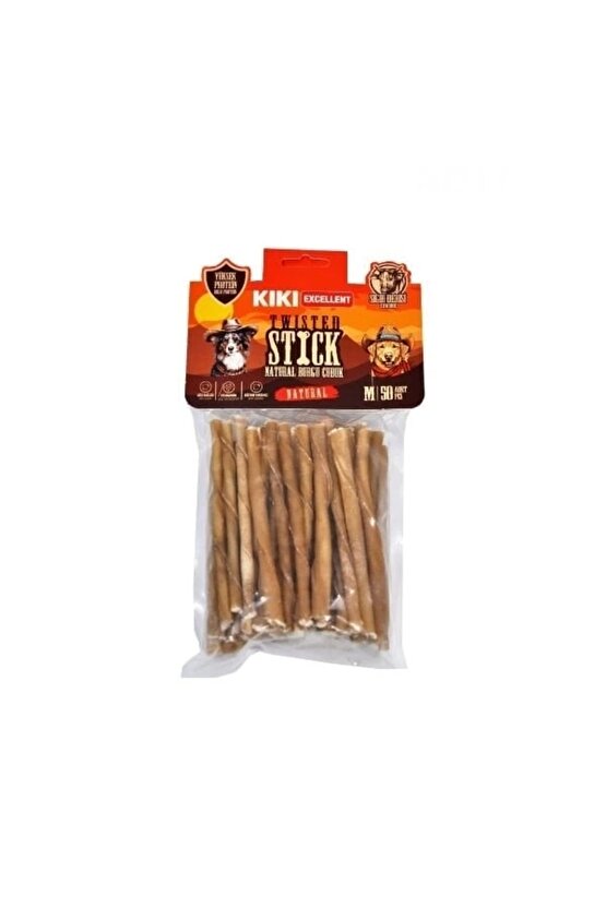 Sığır Derisinden Naturel Burgu Çubuk Kemik Köpek Ödülü 50 Adet