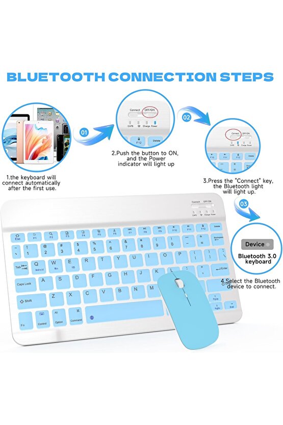 Apple iPad A16 11 Tablet Için Uyumlu Slim Şarjlı Bluetooth Klavye Ve Mouse Seti