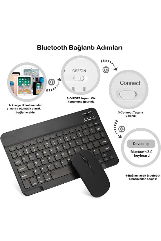 Apple iPad A16 11 Tablet Için Uyumlu Slim Şarjlı Bluetooth Klavye Ve Mouse Seti