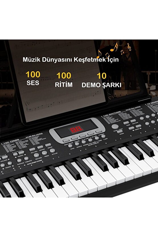 Piyano 61 Tuşlu 5 Oktav Org 100 Ses+100 Ritim Eğitim İçin Mikrofon+ Nota Standı+Taşıma Çatası HEDİYE