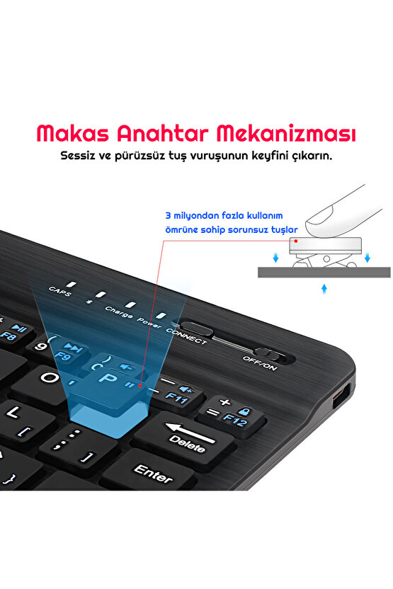 HTC 14 Pro 12 Tablet İçin Uyumlu Slim Şarjlı Türkçe Bluetooth Klavye ve Mouse Seti