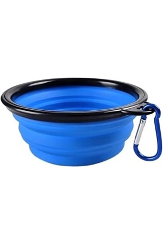 Katlanabilir Evcil Hayvan MamaSu Kasesi Silikon Katlanabilir Köpek Mama Kasesi (350 ml) (Mavi)