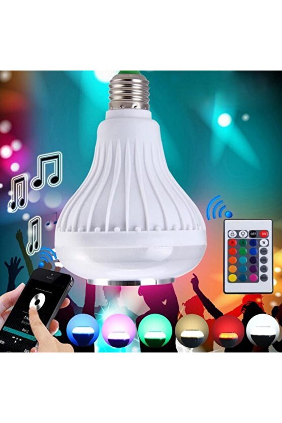 Bluetooth Hoparlörlü Kumandalı Rgb Akıllı Led Ampul-16 Renk