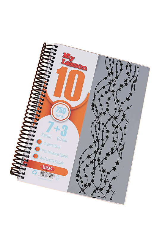 My Lesson 7+3 10 Bölmeli 250 Yaprak Sayfa A4 Plastik Kapaklı Spiralli Defter ( 7 Kareli 3 Çizgili )