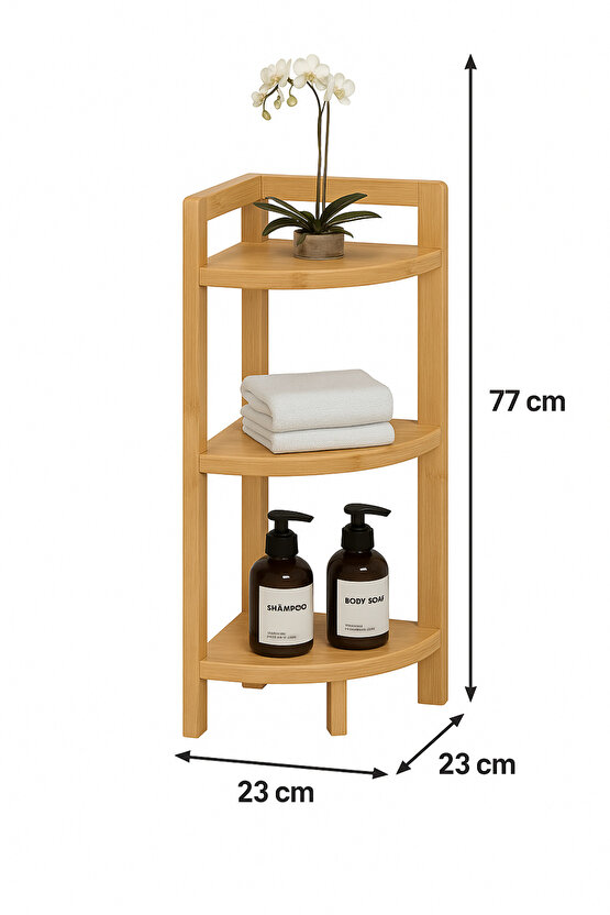 Doğal Bambu 3 Katlı Köşe Raf – Suya Dayanıklı Çok Amaçlı Banyo Organizeri