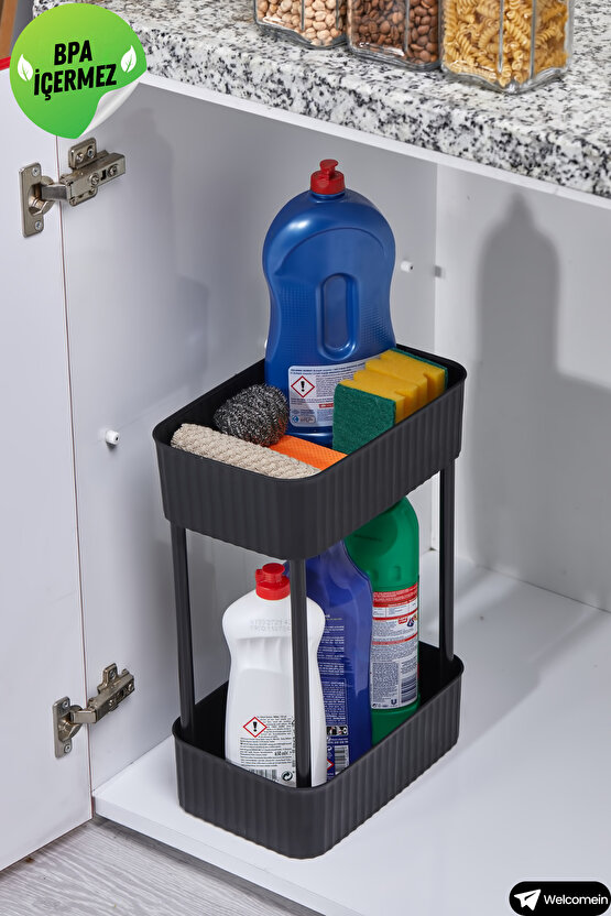 EASY 2 KATLI ÇOK AMAÇLI RAF BANYO VE MUTFAK ORGANİZER DÜZENLEYİCİ (Tekerleksiz) Çift Katlı