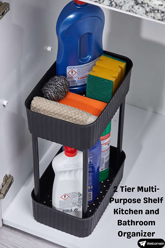 EASY 2 KATLI ÇOK AMAÇLI RAF BANYO VE MUTFAK ORGANİZER DÜZENLEYİCİ (Tekerleksiz) Çift Katlı