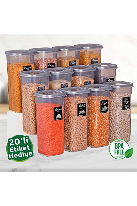 1700 ml 12 Set Jumbo Boy Kırılmaz Bakliyat Saklama Kabı