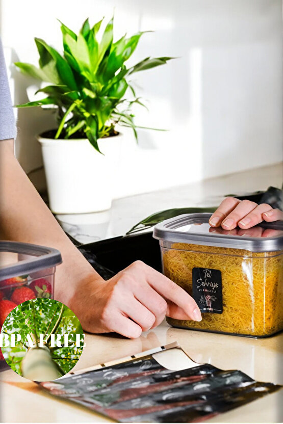 6lı 12 Parça Dikdörtgen 2000ml Erzak Baharat Bakliyat Saklama Kabı Çeyiz Seti 28 Etiket Hediyeli